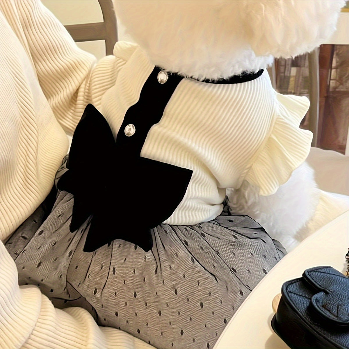 Spring Summer Fashion Large Bow Couple Outfits for Cats And Dogs Pet Clothing Small Breed 100% Polyester Knit Fabric Pullover