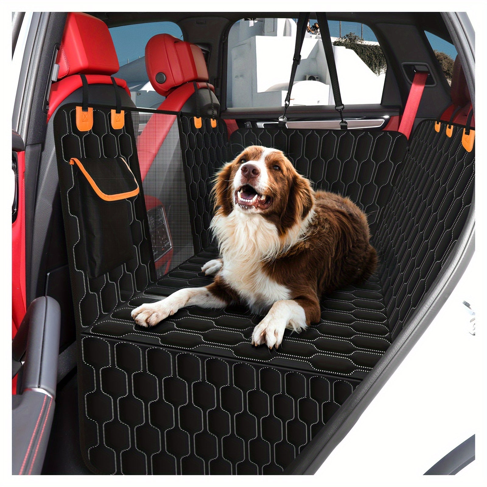Waterproof Dog Seat Cover Universal 600D Heavy-Duty Non-Slip Car Hammock with Mesh Window & Storage Pocket for Pets SUV/Truck/Car