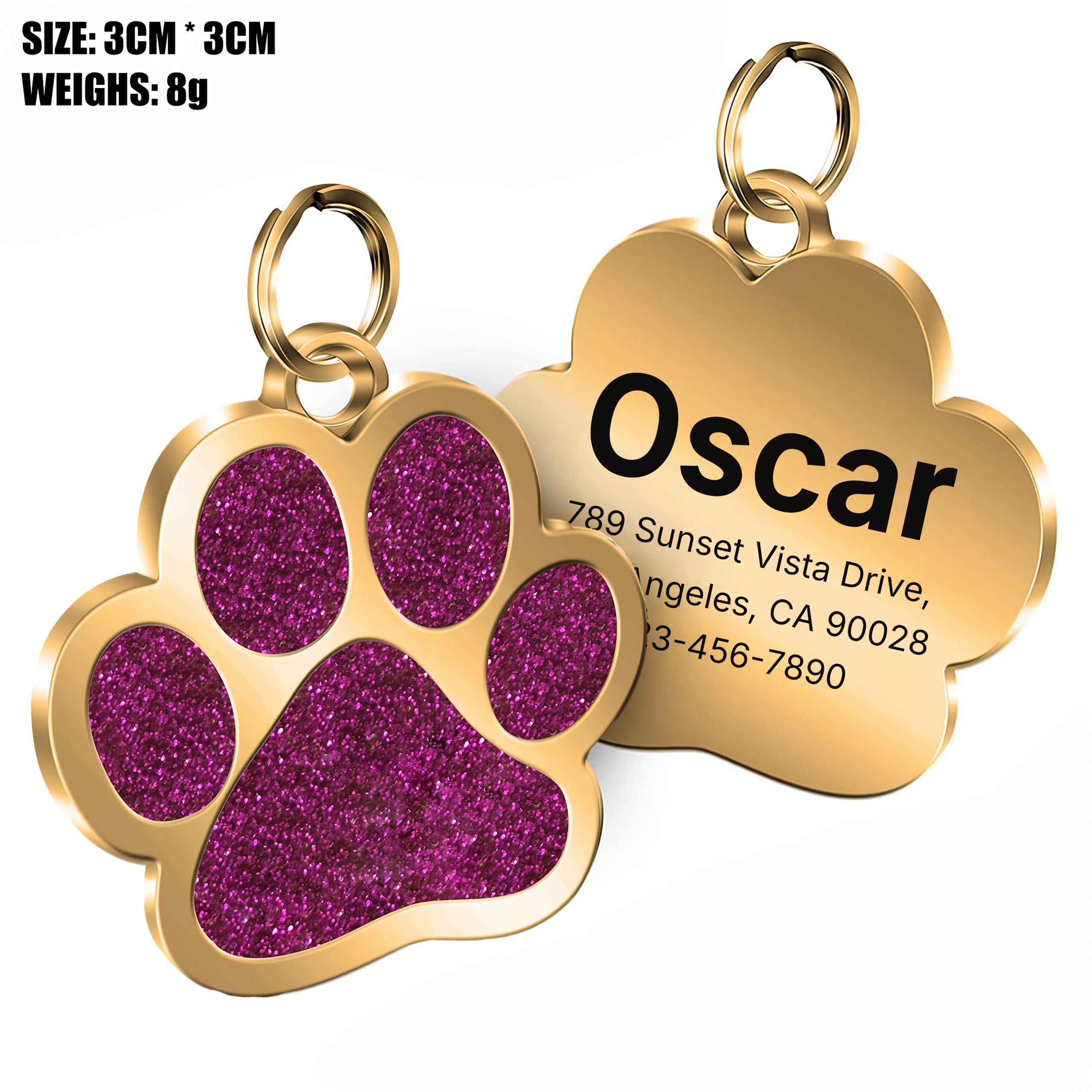 Custom Personalized Engraved Nameplates For Pets Dogs And Cats ID Name Phone Address Alloy Tags Anti-loss Custom Pet Paw Shape Dog Tags Clear Non-fading Durable Customized Metal Hang Tags For Dogs And Cats