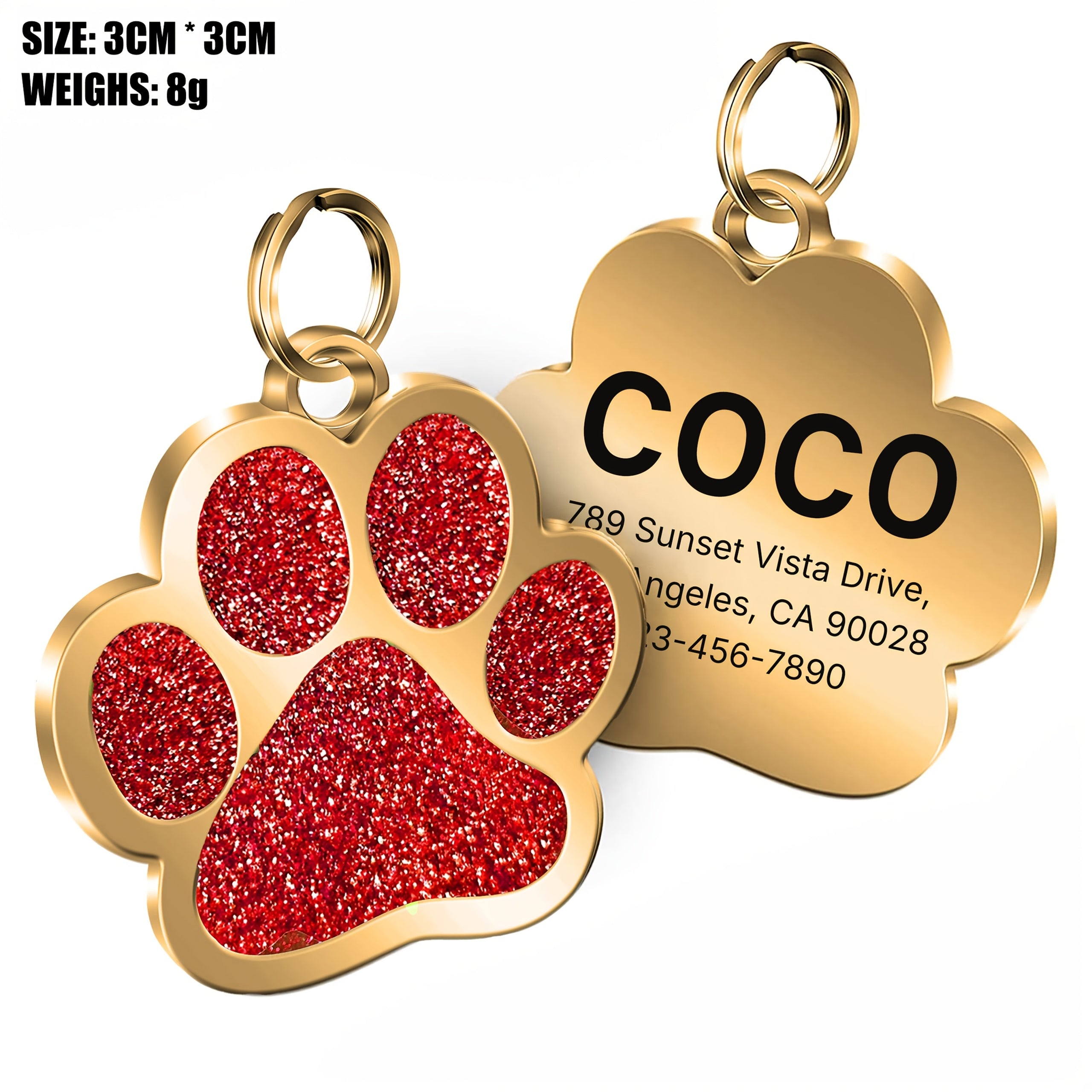 Custom Personalized Engraved Nameplates For Pets Dogs And Cats ID Name Phone Address Alloy Tags Anti-loss Custom Pet Paw Shape Dog Tags Clear Non-fading Durable Customized Metal Hang Tags For Dogs And Cats