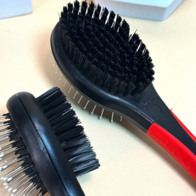 Double-Sided Nylon Bristle Pet Hair Brush for Dogs And Cats - Plastic Handle Multifunctional Grooming Comb with Massage Bathing Features