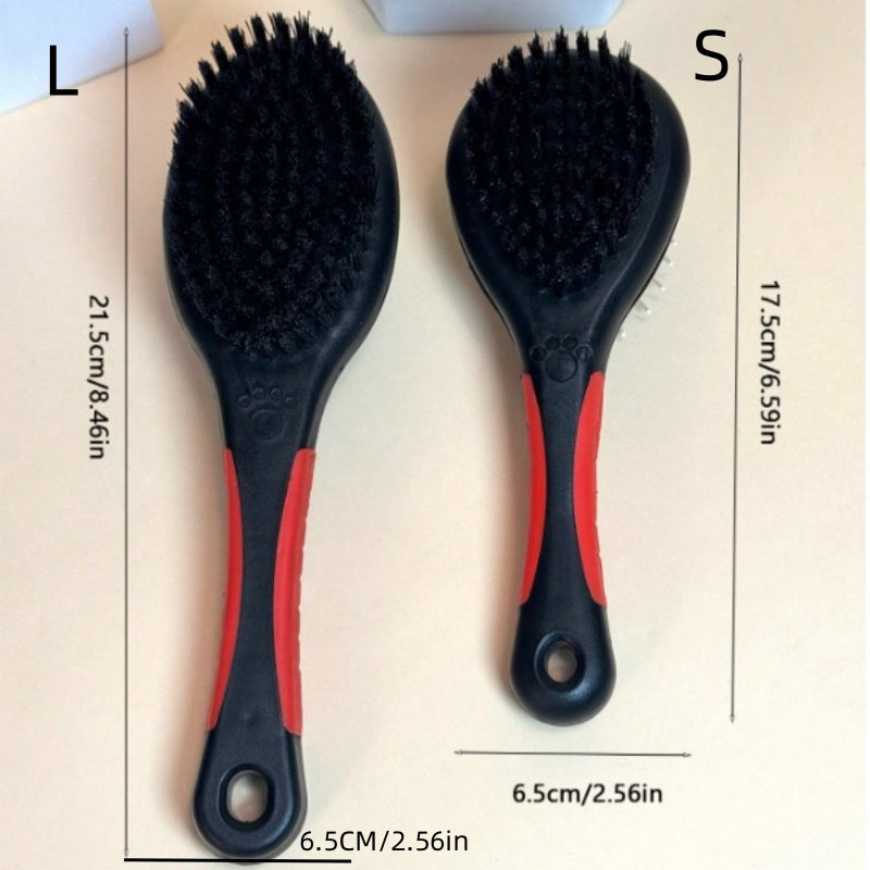 Double-Sided Nylon Bristle Pet Hair Brush for Dogs And Cats - Plastic Handle Multifunctional Grooming Comb with Massage Bathing Features