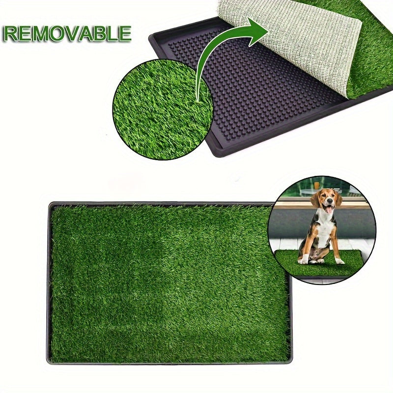3-Layer Dog Potty Tray Indoor/Outdoor Leak-Proof Plastic Liners Durable Washable 20x16 Inch Synthetic Grass Mat Puppy Training Pet Litter System