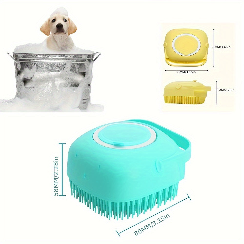 Soft Silicone Pet Bath Massage Brush with Soap & Shampoo Dispenser for Long And Short-Haired Dogs & Cats Grooming Shower Brush