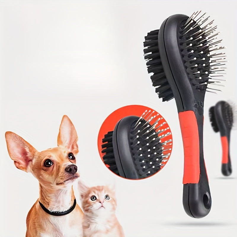 Double-Sided Nylon Bristle Pet Hair Brush for Dogs And Cats - Plastic Handle Multifunctional Grooming Comb with Massage Bathing Features