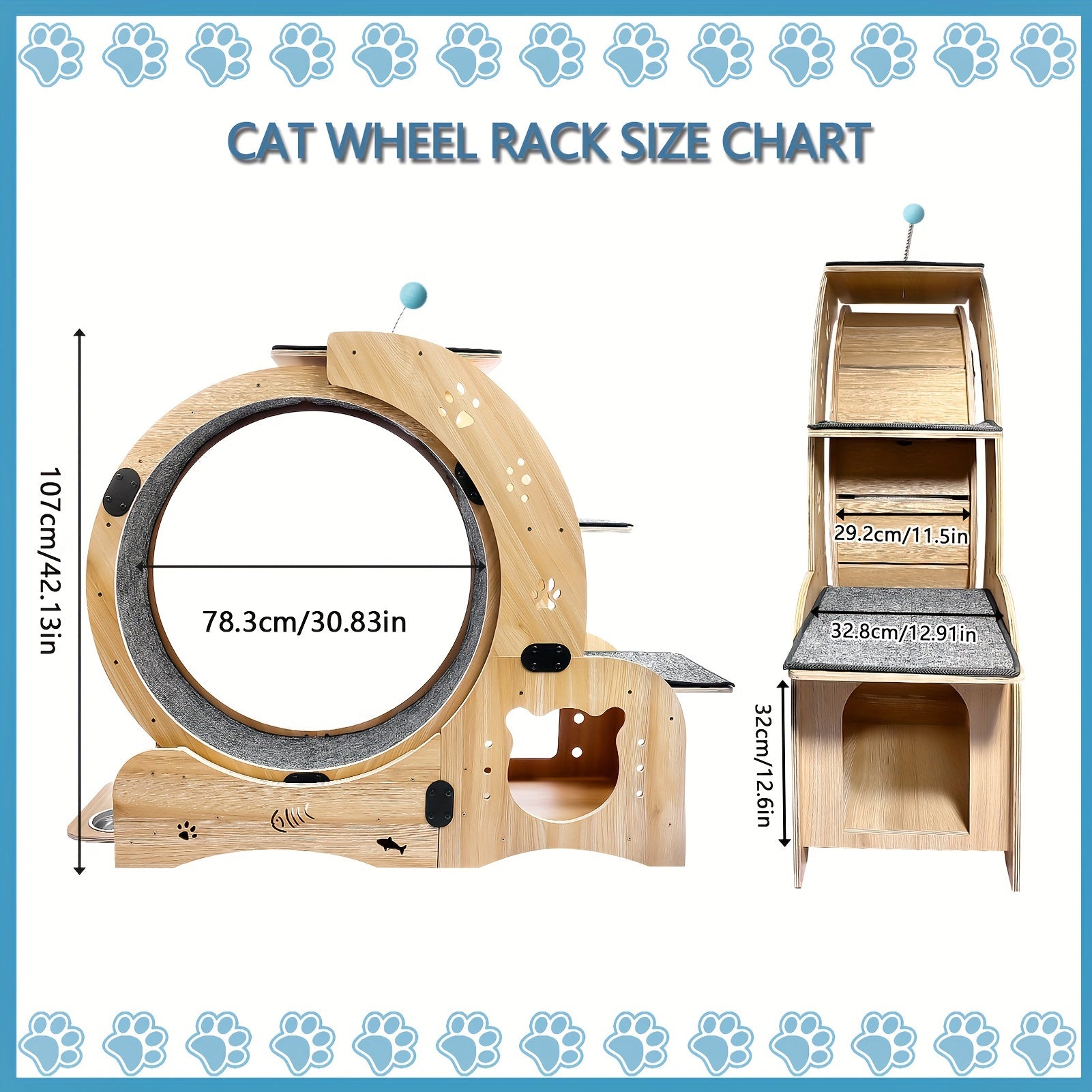 4 in 1 Cat Exercise Wheel 78.3cm Diameter Sturdy Noiseless Treadmill with Locking Mechanism Carpeted Runway Weight Loss Pet Sports Equipment