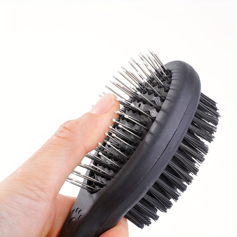 Double-Sided Nylon Bristle Pet Hair Brush for Dogs And Cats - Plastic Handle Multifunctional Grooming Comb with Massage Bathing Features