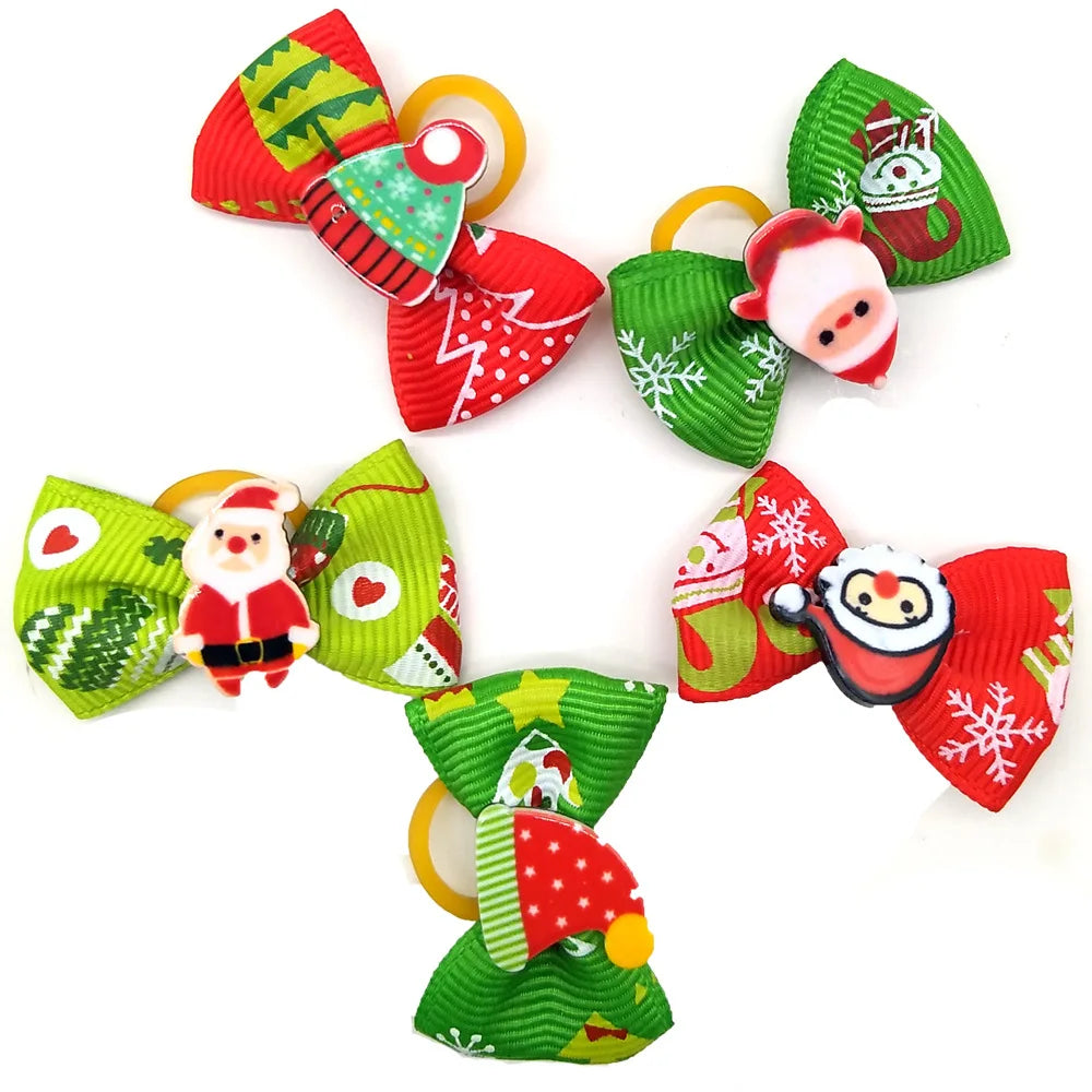Pet Christmas Custom Headwear | Adjustable Dog Bows & Cat Flower Headbands for Festive Pets"