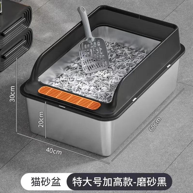 20L Stainless Steel Cat Litter Box with Odor Control Large Capacity Pet Toilet with Accessories And Cat Carrier Included