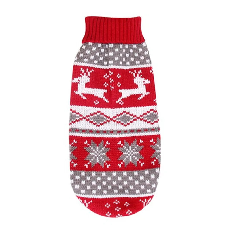 Christmas Reindeer Snowflake Knitted Dog Sweater Medium Large Sizes Turtleneck Pullover Pet Clothes Red Gray Navy Blue Wool Blend