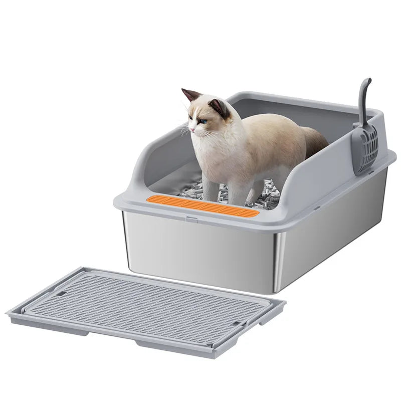 20L Stainless Steel Cat Litter Box with Odor Control Large Capacity Pet Toilet with Accessories And Cat Carrier Included