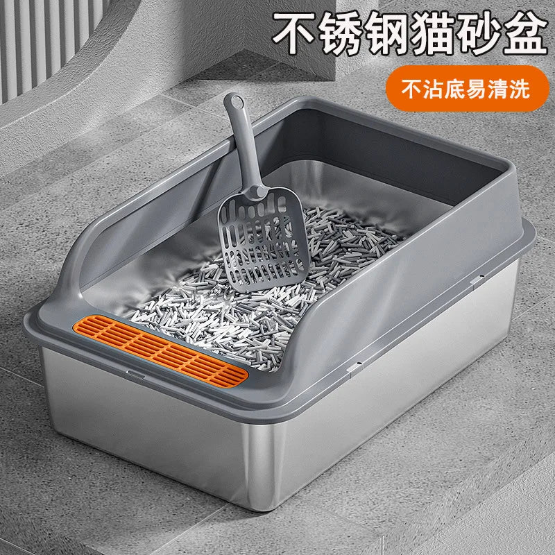 20L Stainless Steel Cat Litter Box with Odor Control Large Capacity Pet Toilet with Accessories And Cat Carrier Included