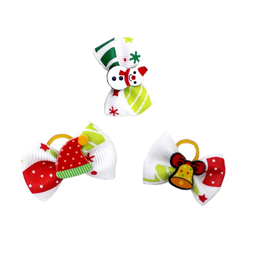Pet Christmas Custom Headwear | Adjustable Dog Bows & Cat Flower Headbands for Festive Pets"
