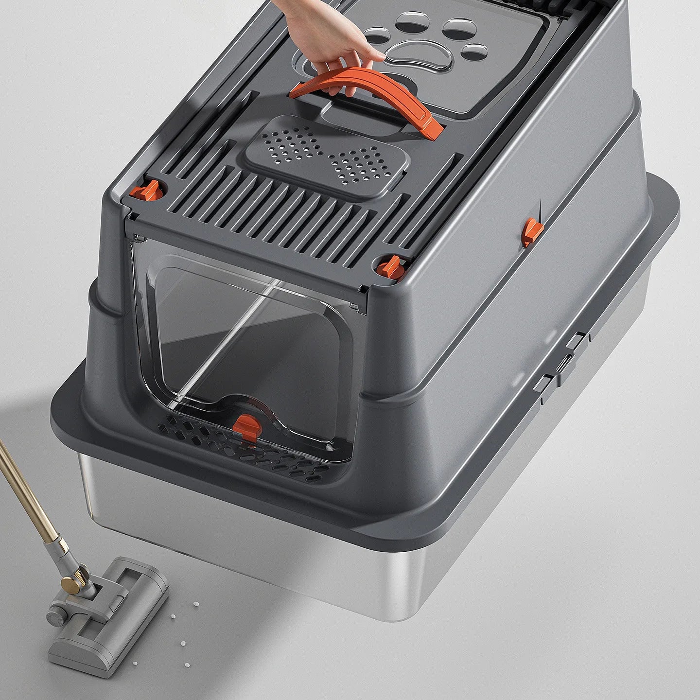 Premium Stainless Steel XXL Cat Litter Box Anti-Splash Leak-Proof Portable Hand Carry Covered Pet Toilet Easy Clean for Cats