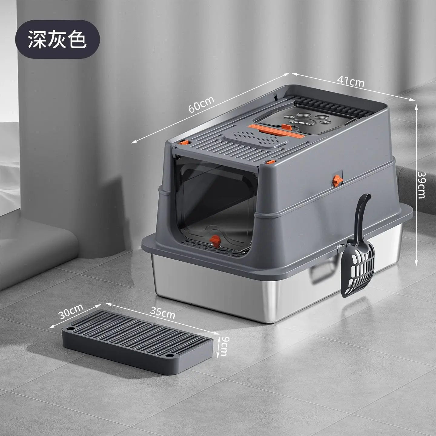 Premium Stainless Steel XXL Cat Litter Box Anti-Splash Leak-Proof Portable Hand Carry Covered Pet Toilet Easy Clean for Cats