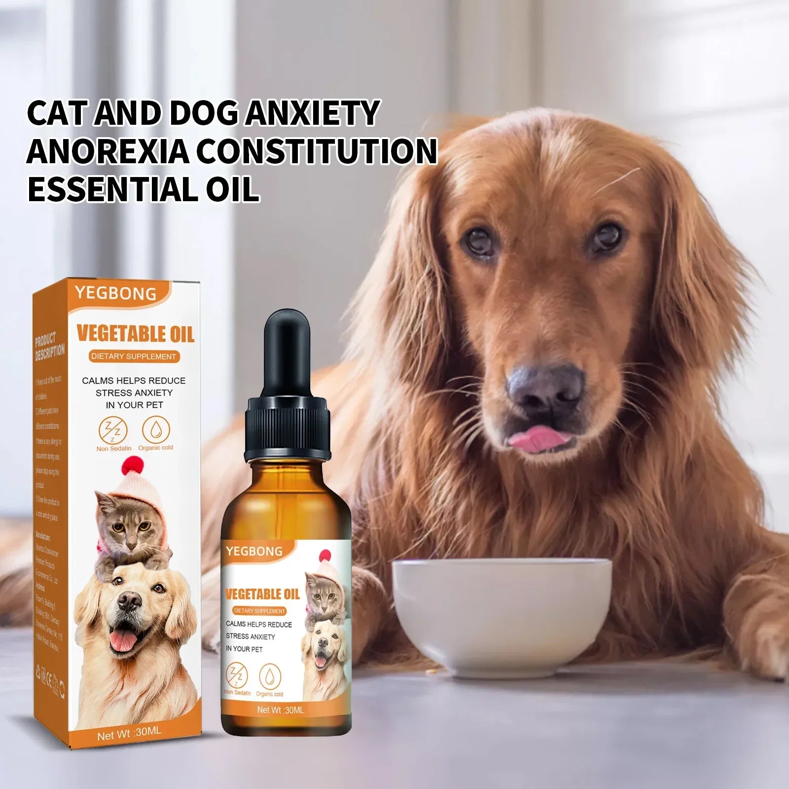 Natural Organic Calming Drops for Pets Anxiety Relief Essential Oil Blend for Dogs And Cats Skin Health Support
