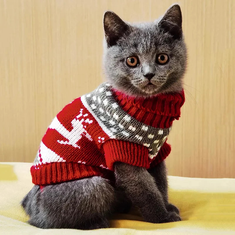 Warm Cute Cat Sweater Costume Winter Pet Clothes Pullover Kitten Sphynx Gatos Mascotas Clothing for Cats Sizes 6-16