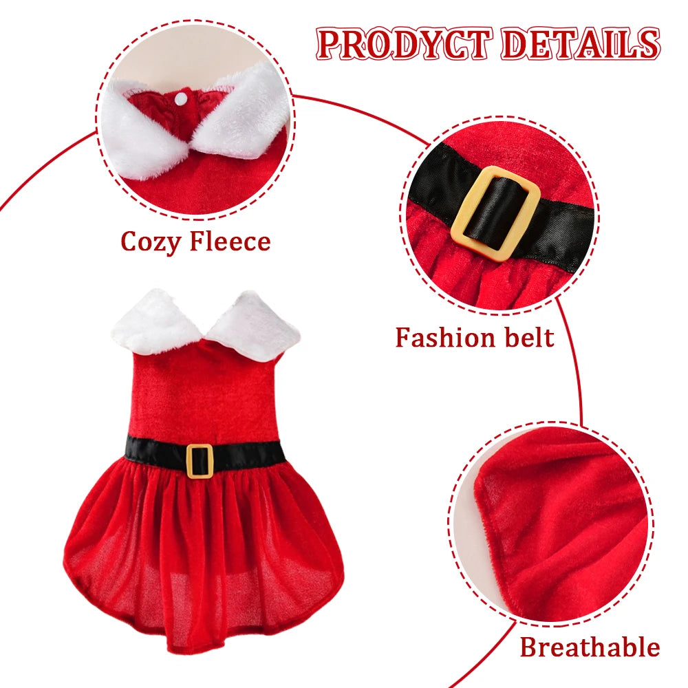 Red Princess Skirt Pet Dress for Small Dogs Cats Cute Christmas Festival Party Costume Yorkshire French Bulldog Winter Clothes