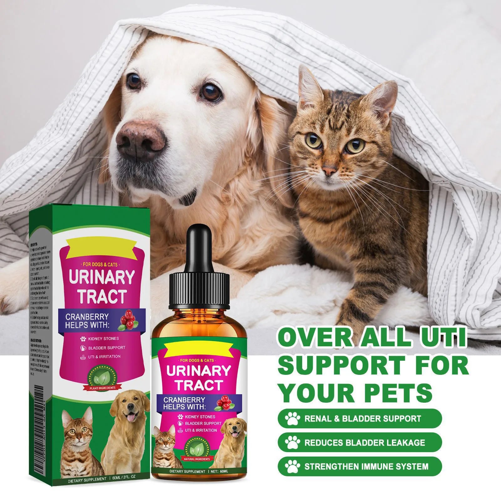 Pet Care Drops 60ml Pain Relief Comfort Solution for Cats And Dogs Shampoo Conditioner Relief
