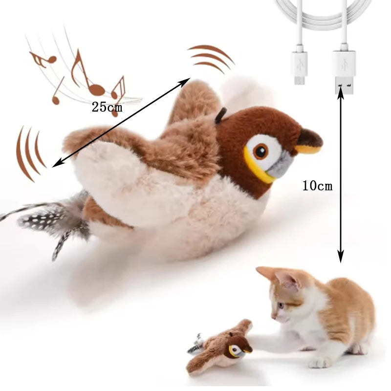 Interactive Rechargeable Chirping Flapping Bird Toy Touch Activated Plush Simulated Bird for Cats Dogs Soft Pet Toy No Flying