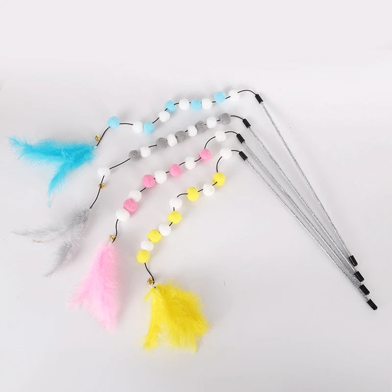 Interactive Kitten Cat Teaser Toy with Bell And Feather Stick - Fun Pet Toy for Cats Eye-Catching Teaser Rod for Cats