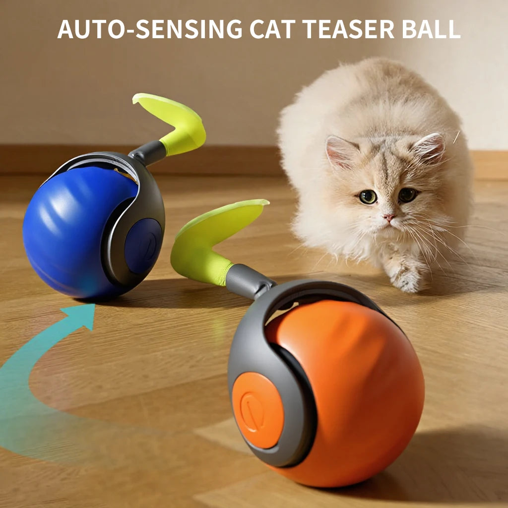 Smart Electric Cat Toy Ball with Feather Teaser Intelligent Automatic Movement Active Scrolling Pet Ball for Cats Interactive Play