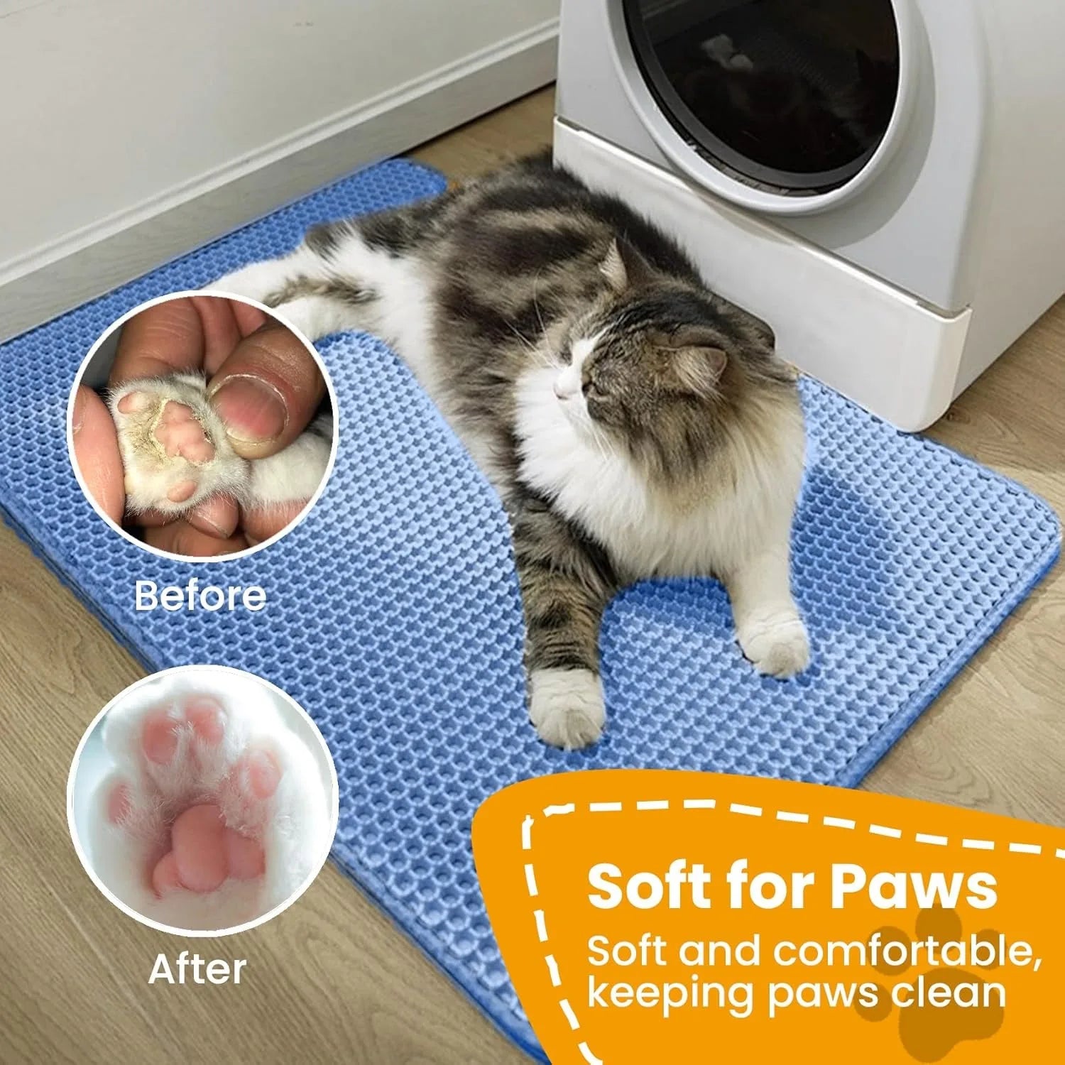 Double Layer Non-Slip Cat Litter Mat Wear-Resistant Waterproof Filter Mat Breathable Machine Washable for Cats & Kittens