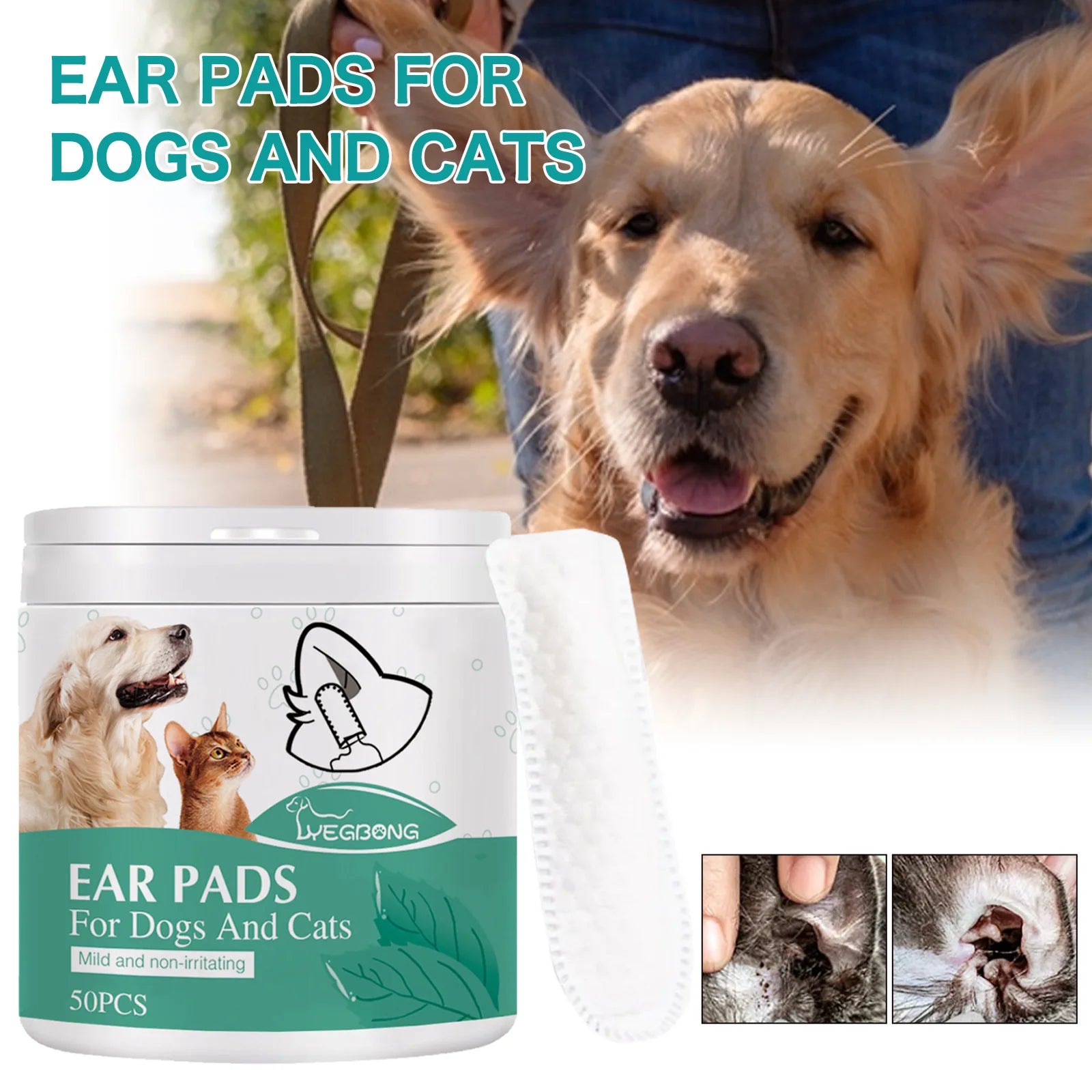 Pet Ear Cleaning Wipes for Dogs And Cats - Ear Mite Removal Stain Eliminator Antipruritic Formula Reduces Ear Wax Buildup