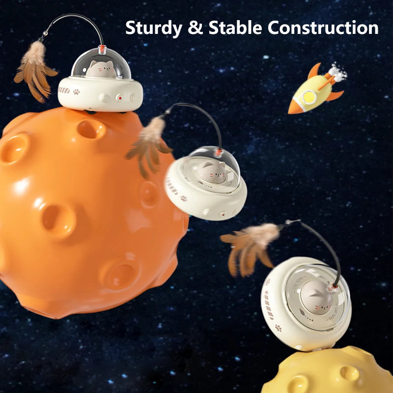 Electric UFO Smart Teaser Cat Toy with Bell Interactive Training Pet Stick Replaceable Feather Interactive Cat Supplies