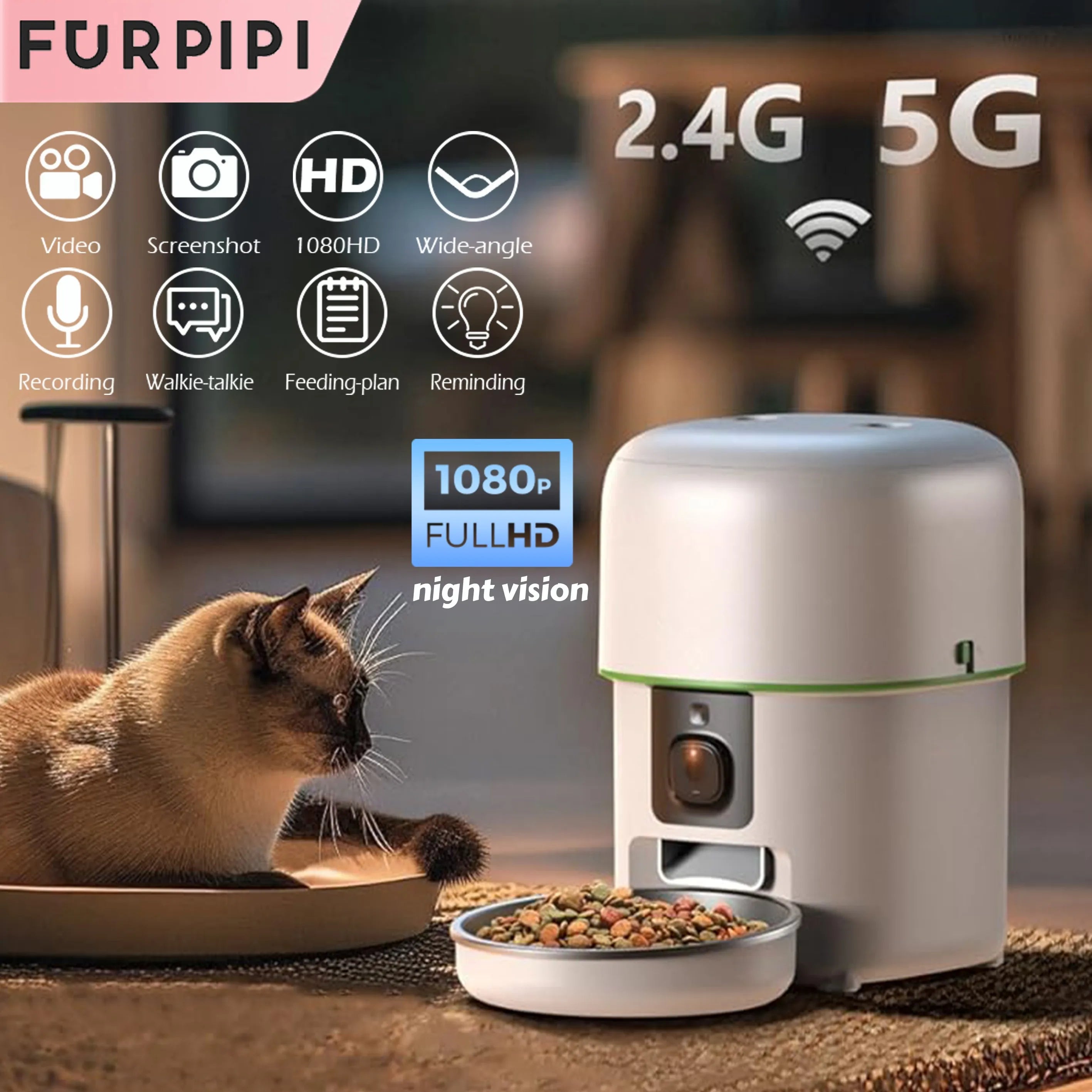 1080P HD Camera Automatic Cat Feeder Smart Food Dispenser with 5G WiFi Tuya Pet Kibble Feeder Stainless Steel Dog Accessories