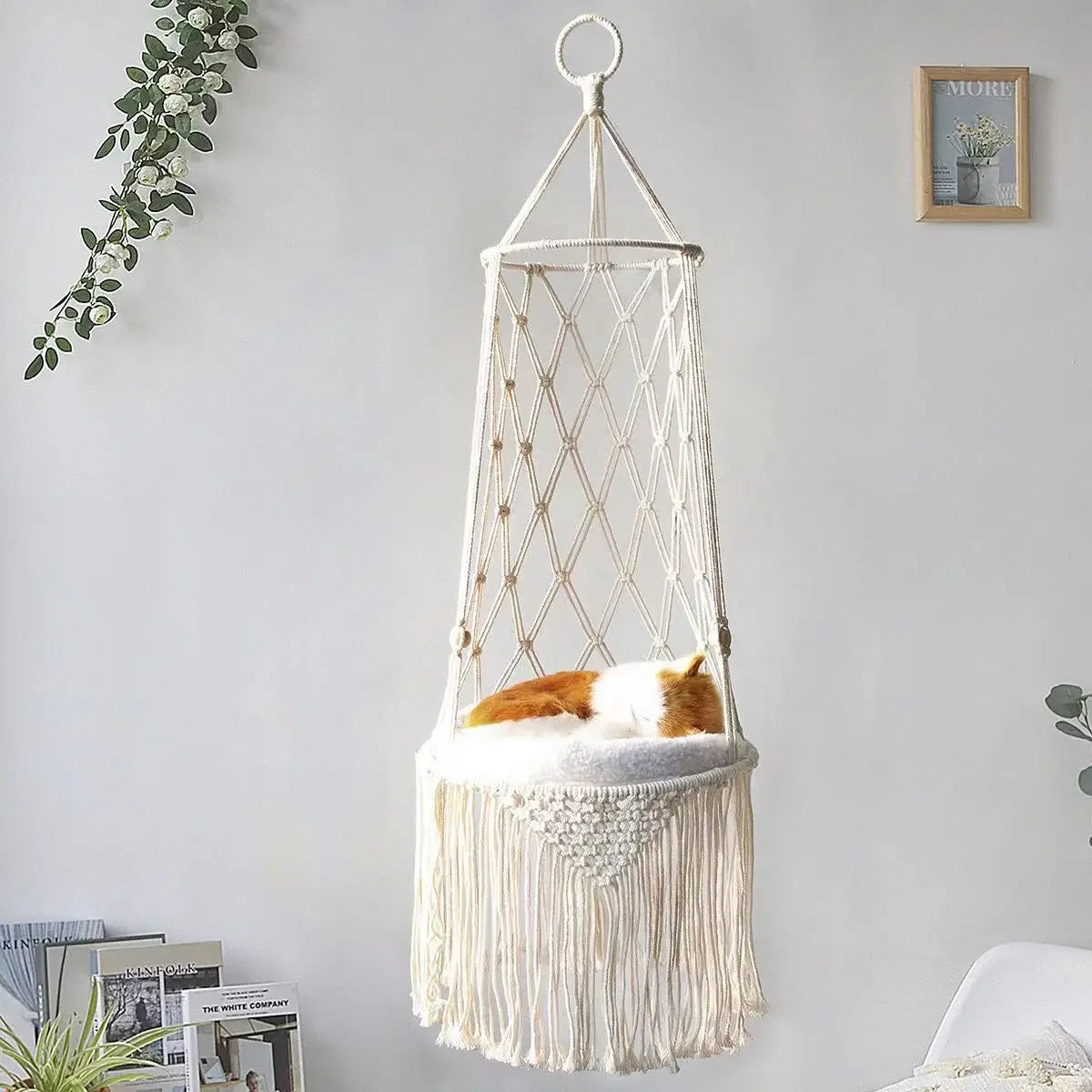 Winter Pet Hammock Hand Woven Cotton Rope Cat Swing Hanging Basket Kitten Indoor Nest Bed Durable Breathable Cat Supplies