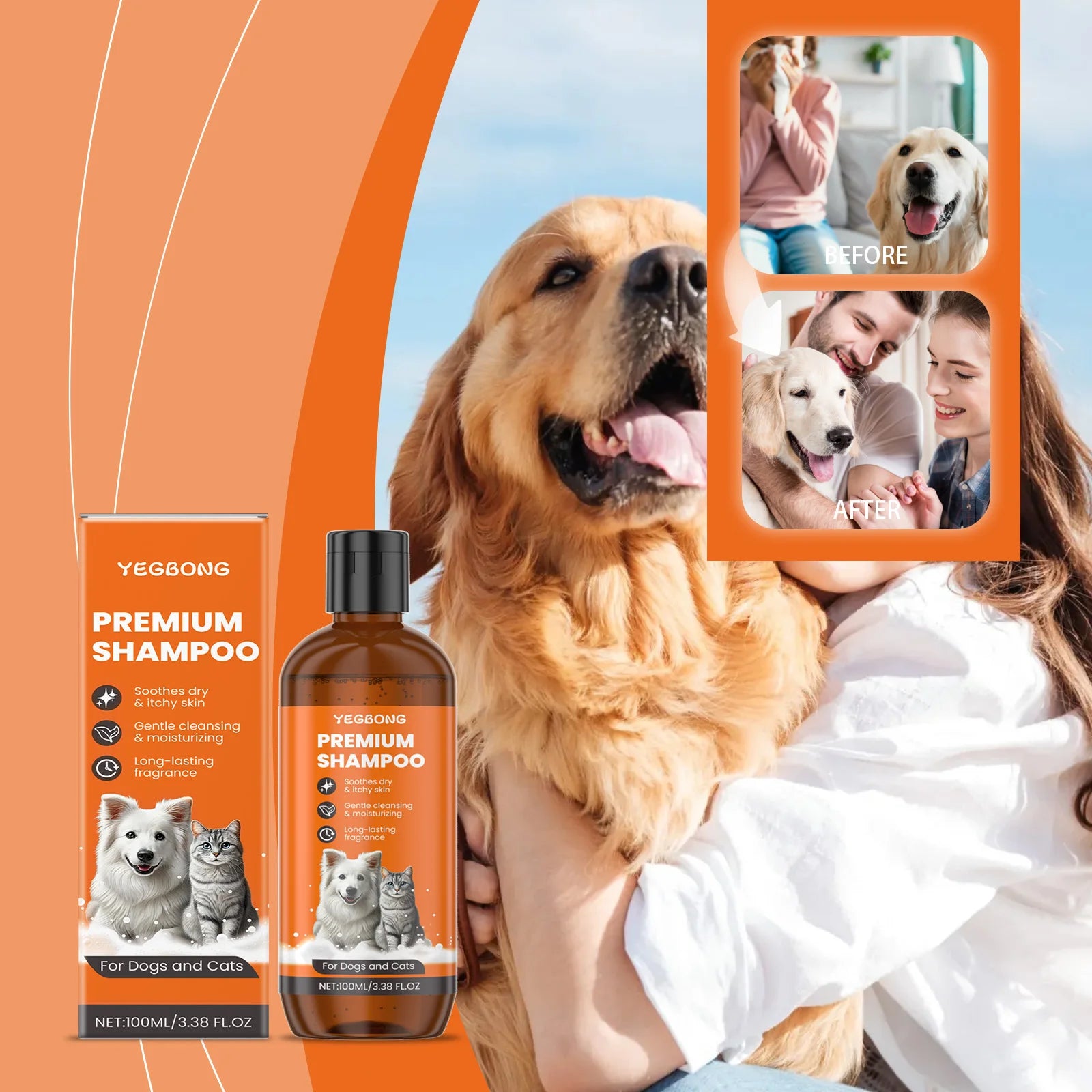Natural Pet Shampoo for Dogs & Cats Coconut Oil Derivative Odor & Tangle Remover Flea & Insect Repellent
