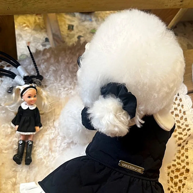 Red Checkered Plush Pet Coat for Small Dogs Puppy Fashion Christmas Dress Autumn Winter Corduroy Woolen Dog Clothes