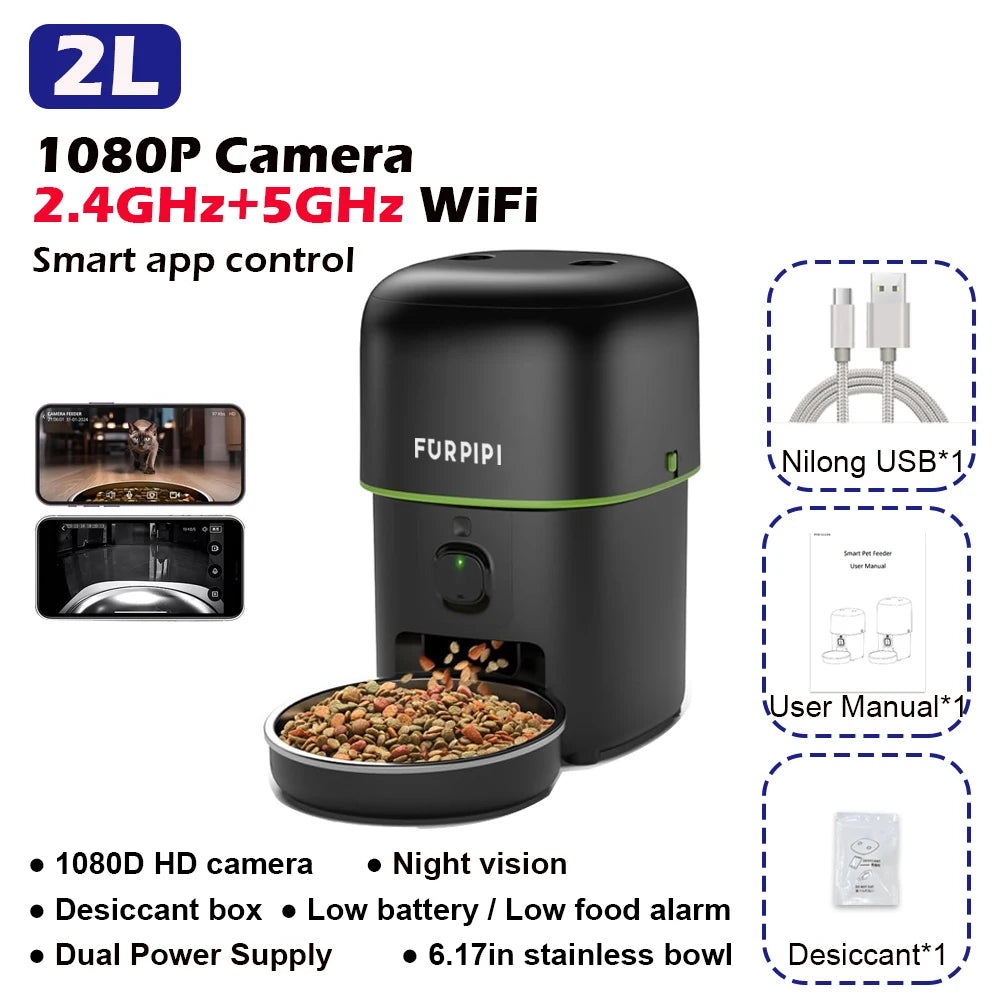 1080P HD Camera Automatic Cat Feeder Smart Food Dispenser with 5G WiFi Tuya Pet Kibble Feeder Stainless Steel Dog Accessories