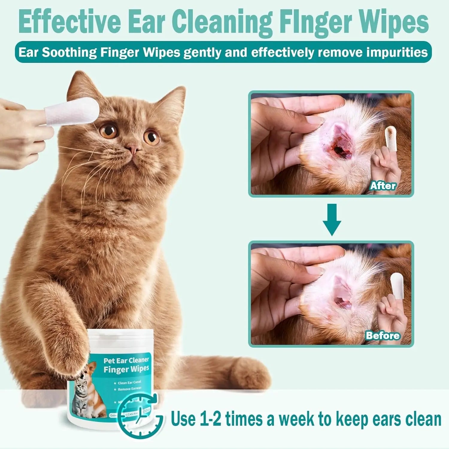 Pet Ear Wipes Soft Easy Otic Cleaning Pads for Cats And Dogs Regular Soothing Ear Cleaner Finger Wipes Pet Supplies