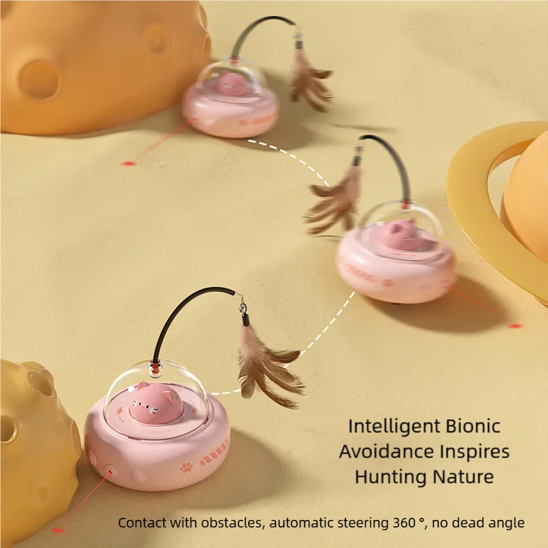 Electric UFO Cat Teaser Smart Teaser Stick with Bell Interactive Training Pet Toy for Cats Replaceable Feather Included