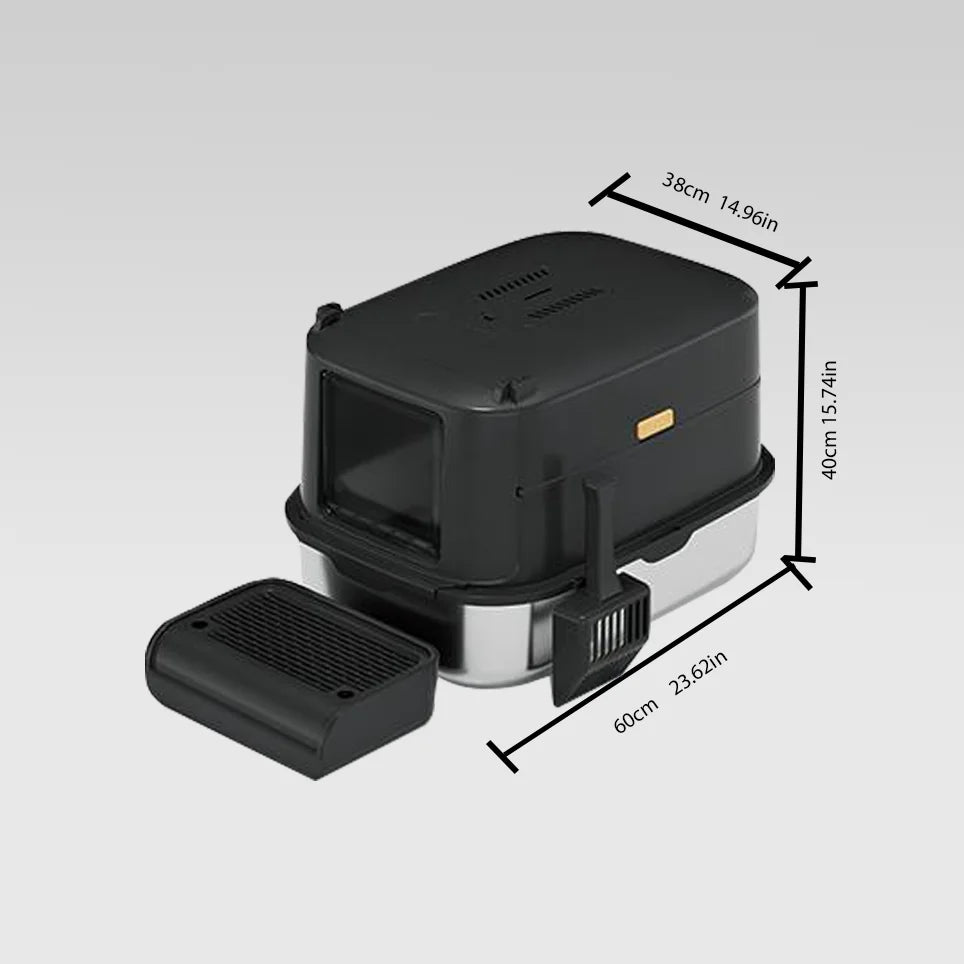 Large Stainless Steel Cat Litter Box Splash-Proof Deodorant Easy to Clean Cat Toilet Grey Metal with Plastic Interior