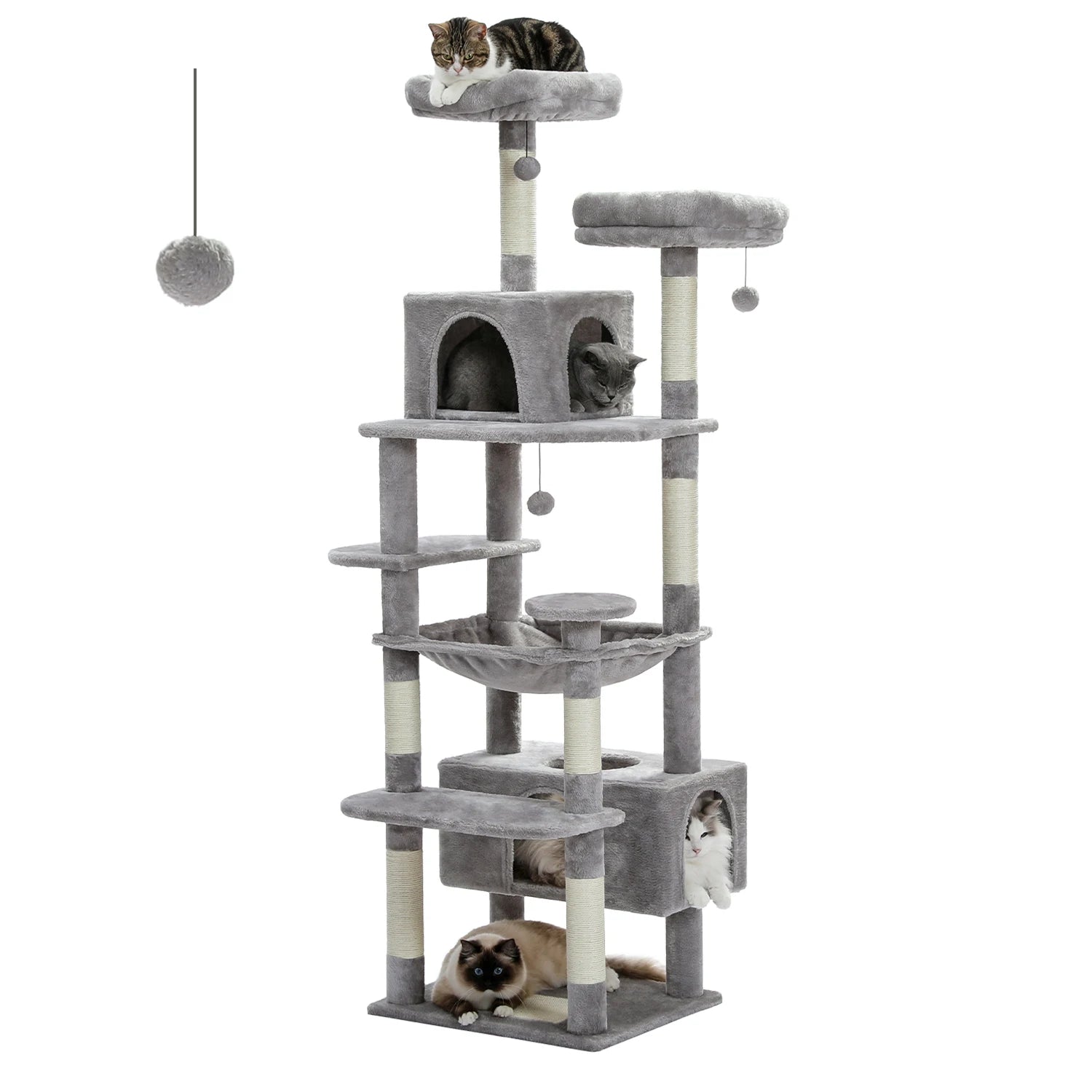 Large Cat Tree Tower with Sisal Scratching Posts Spacious Hammock Padded Perches Condos And Toys for Indoor Cats Grey/Beige/Deep Grey/Black/Red