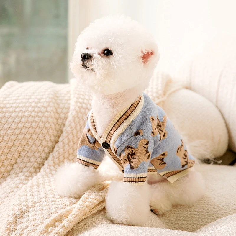 Luxury Striped Cardigan Sweater for Chihuahua Bichon Frise Puppy Kitten - Warm Cotton Pet Outfit Dog Clothes Cat Coat Accessory