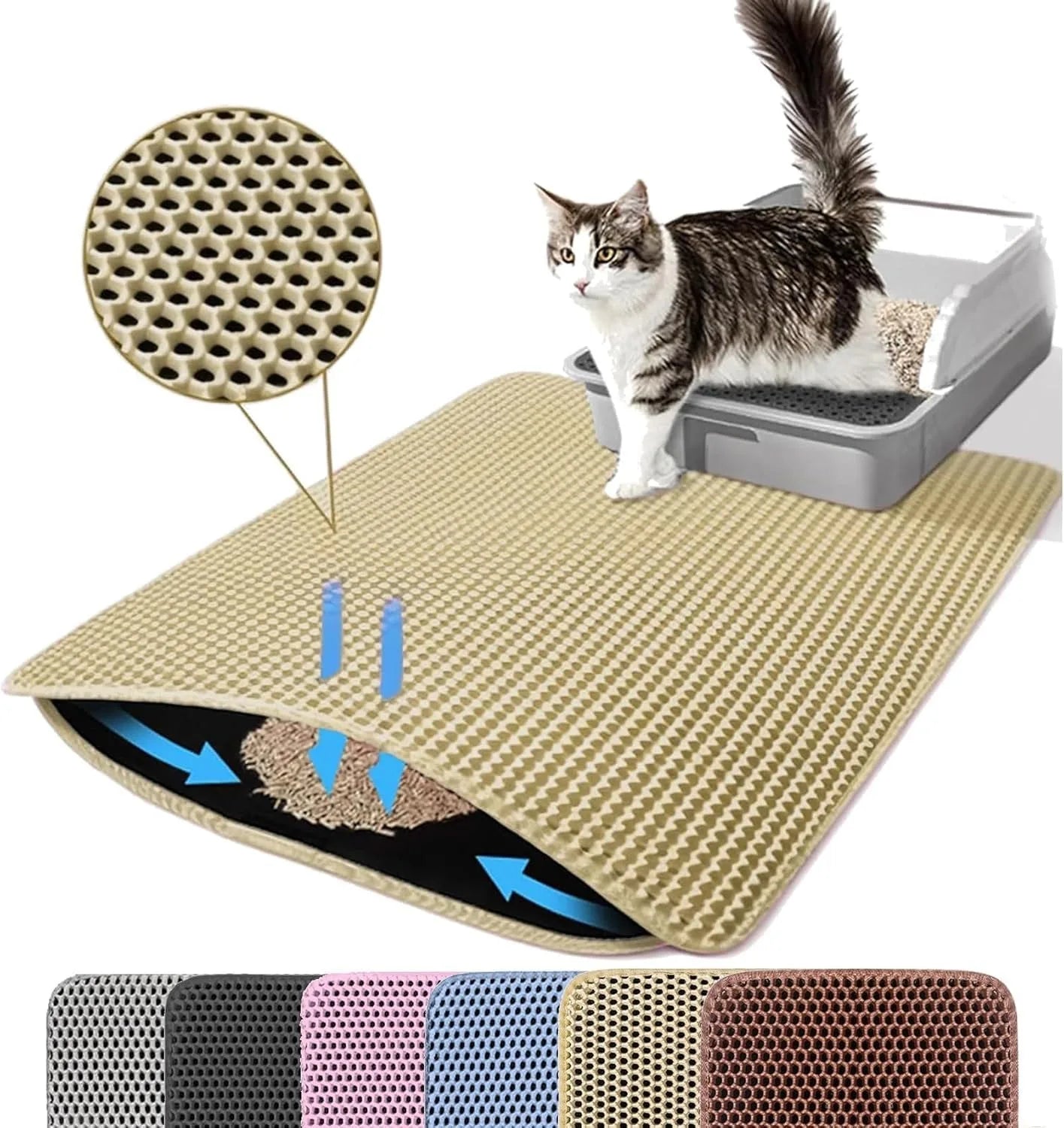 Double Layer Non-Slip Cat Litter Mat Wear-Resistant Waterproof Filter Mat Breathable Machine Washable for Cats & Kittens