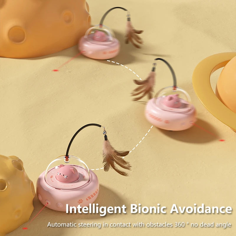 Electric UFO Smart Teaser Cat Toy with Bell Interactive Training Pet Stick Replaceable Feather Interactive Cat Supplies