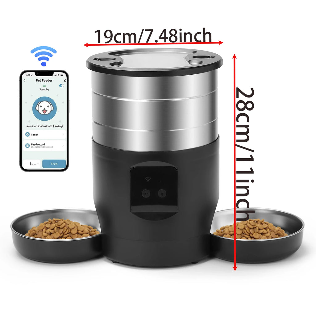 4.5L WiFi Automatic Cat Feeder with Stainless Steel Bowls Smart Pet Food Dispenser for Cats And Small Dogs Includes Battery