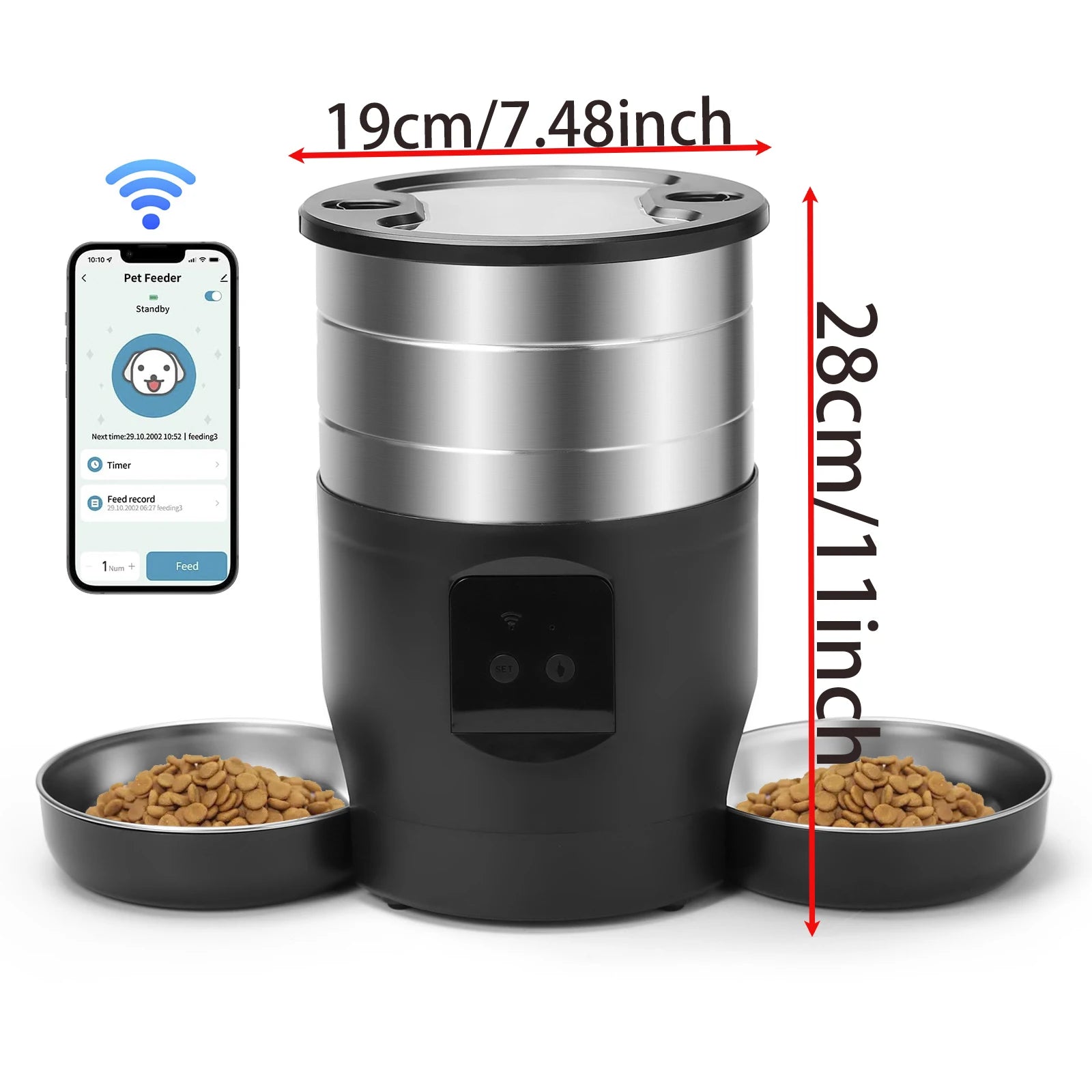 4.5L WiFi Automatic Cat Feeder with Stainless Steel Bowls Smart Pet Food Dispenser for Cats And Small Dogs Includes Battery