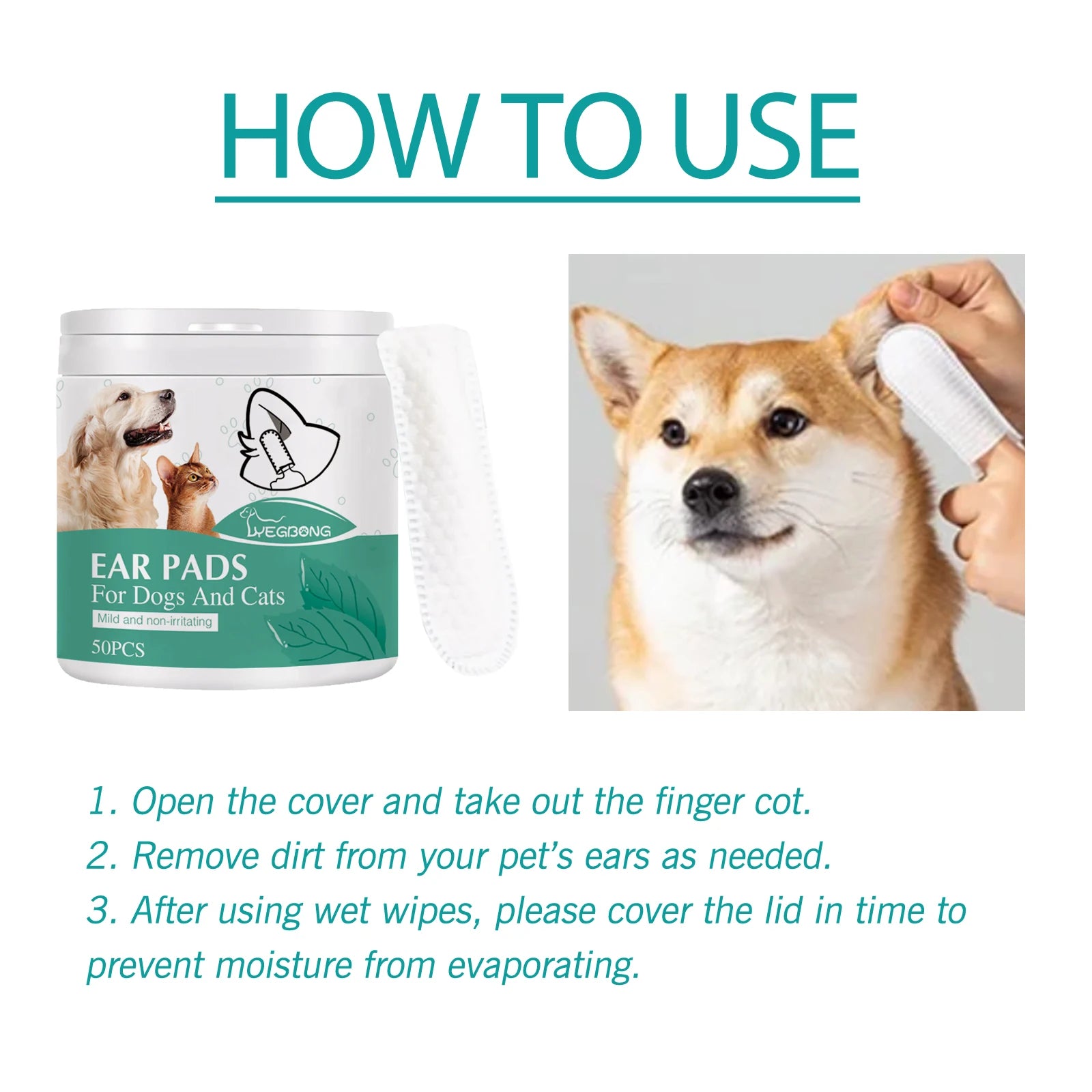 Pet Ear Cleaning Wipes for Dogs And Cats - Ear Mite Removal Stain Eliminator Antipruritic Formula Reduces Ear Wax Buildup