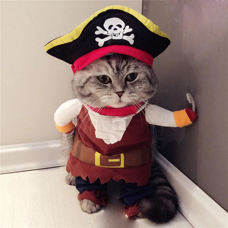 Pirate Pet Costume Suit for Dogs And Cats Funny Corsair Dress-Up Party Apparel with Hat plus Size Available Polyester Material
