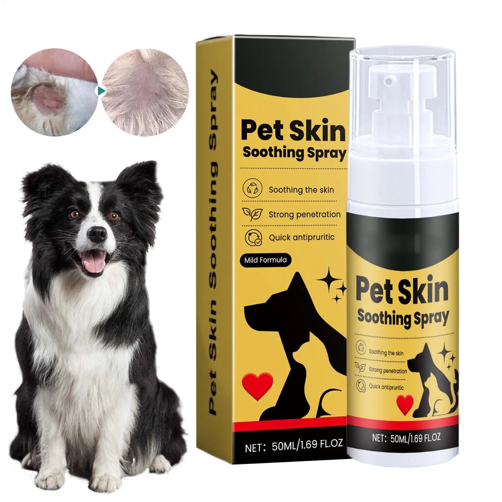 50ml Pet Skin Itch Relief Spray for Dogs & Cats Gentle Moisturizing Cleansing Soothing Daily Use Sensitive Skin Care
