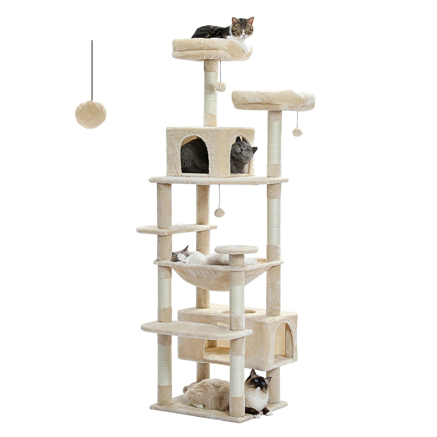 Large Cat Tree Tower with Sisal Scratching Posts Spacious Hammock Padded Perches Condos And Toys for Indoor Cats Grey/Beige/Deep Grey/Black/Red