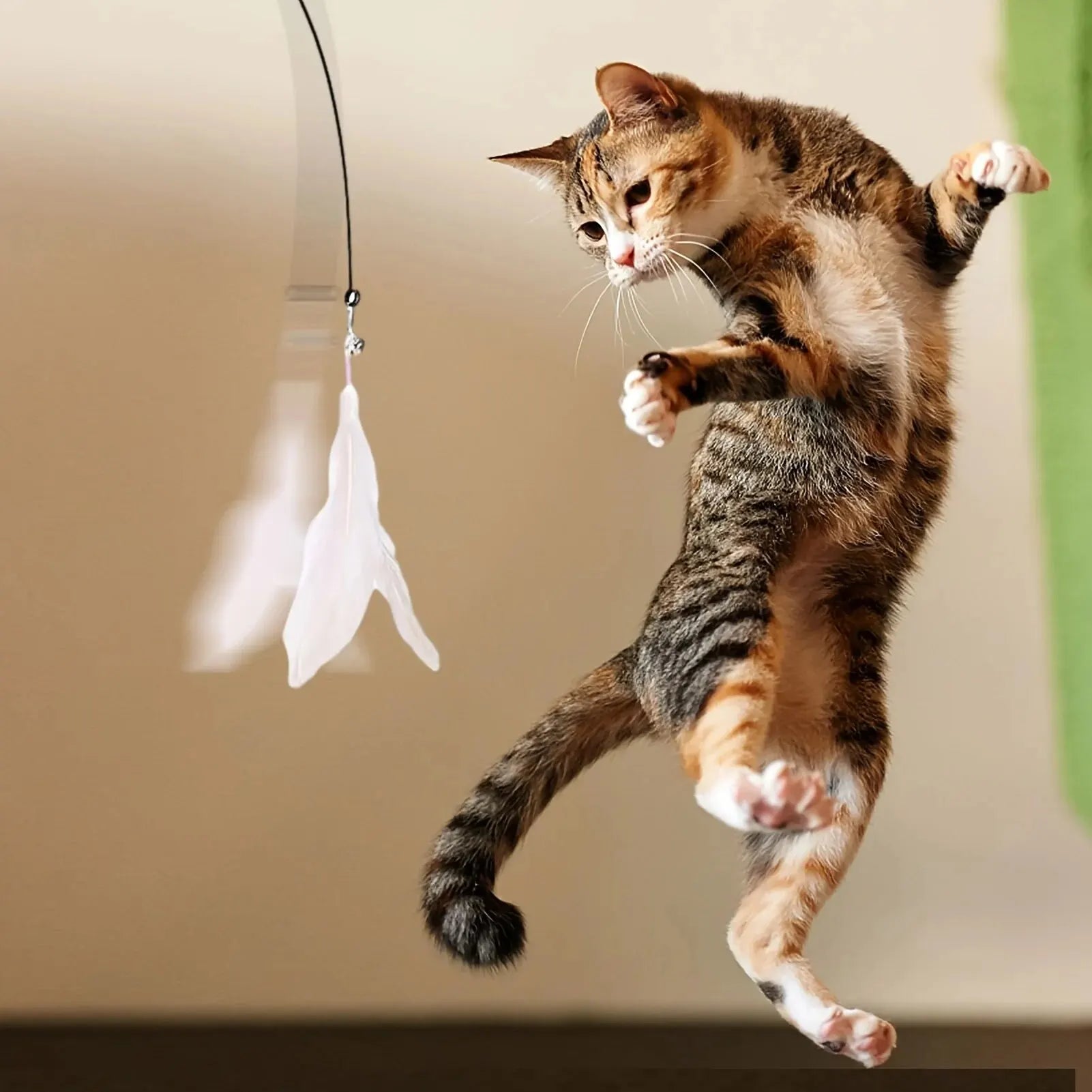 Interactive Cat Teaser Toy with Bell & Feather Wand Long Suction Cup Pole for Engaging Playtime - Ultimate Fun for Cats