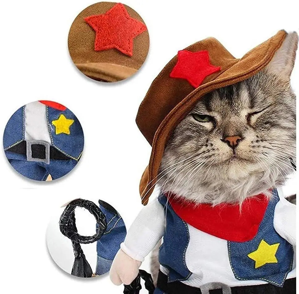 Halloween Pet Costume for Cats Dogs Funny Cowboy Outfit Small Animal Cosplay Halloween Accessory
