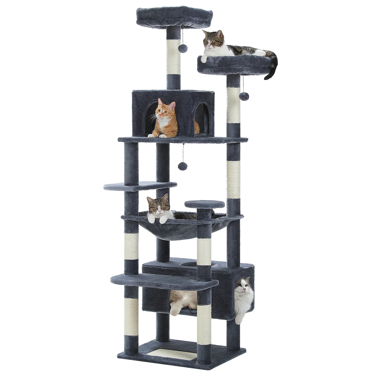 Large Cat Tree Tower with Sisal Scratching Posts Spacious Hammock Padded Perches Condos And Toys for Indoor Cats Grey/Beige/Deep Grey/Black/Red